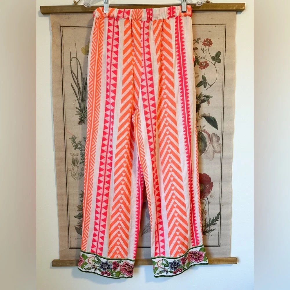NWT Anthropologie Farm Rio Geometric Floral Embroidered Striped Pants Pink XS - Picture 7 of 16